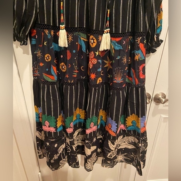 NWT Farm Rio Black Mixed Prints Embroidered Beaded Black White Maxi Dress Unique - Picture 11 of 16